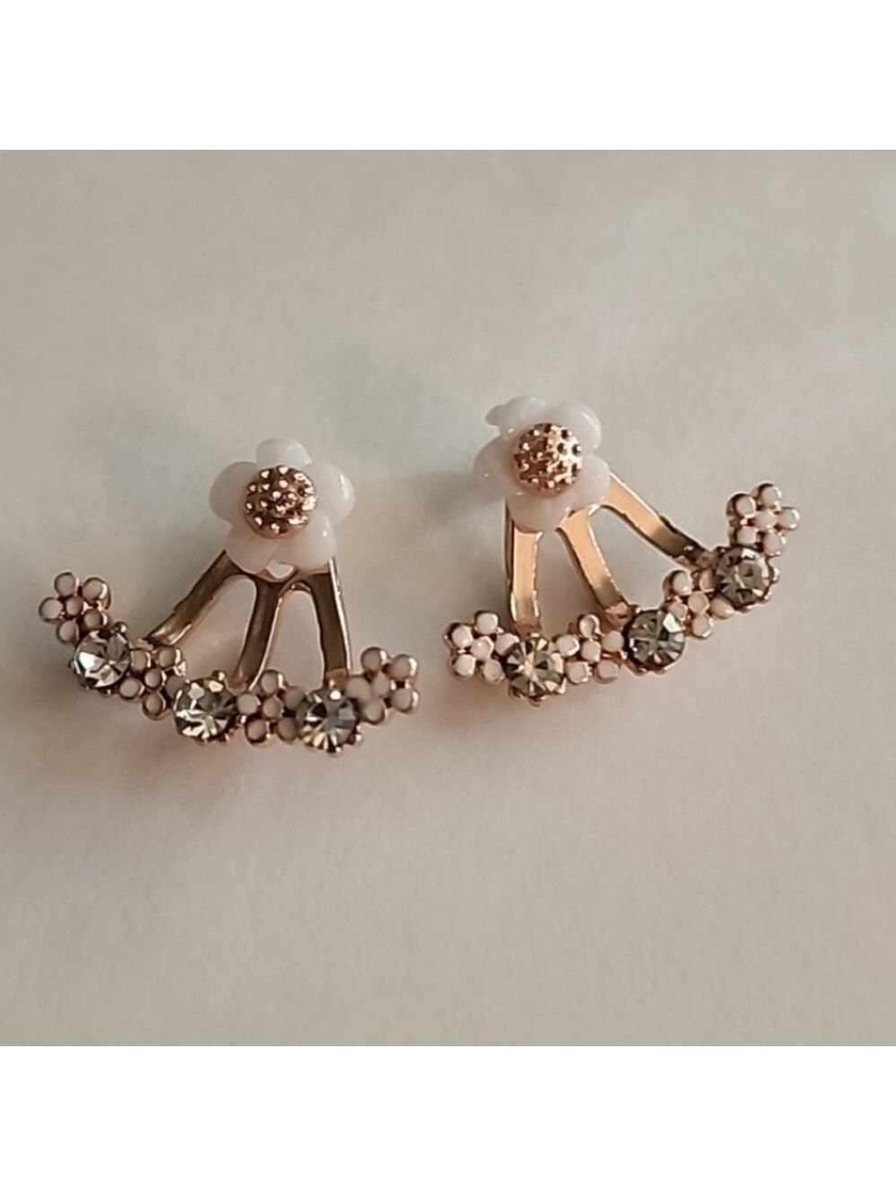 STUD FLOWER Jacket Earrings Rose Gold Tone